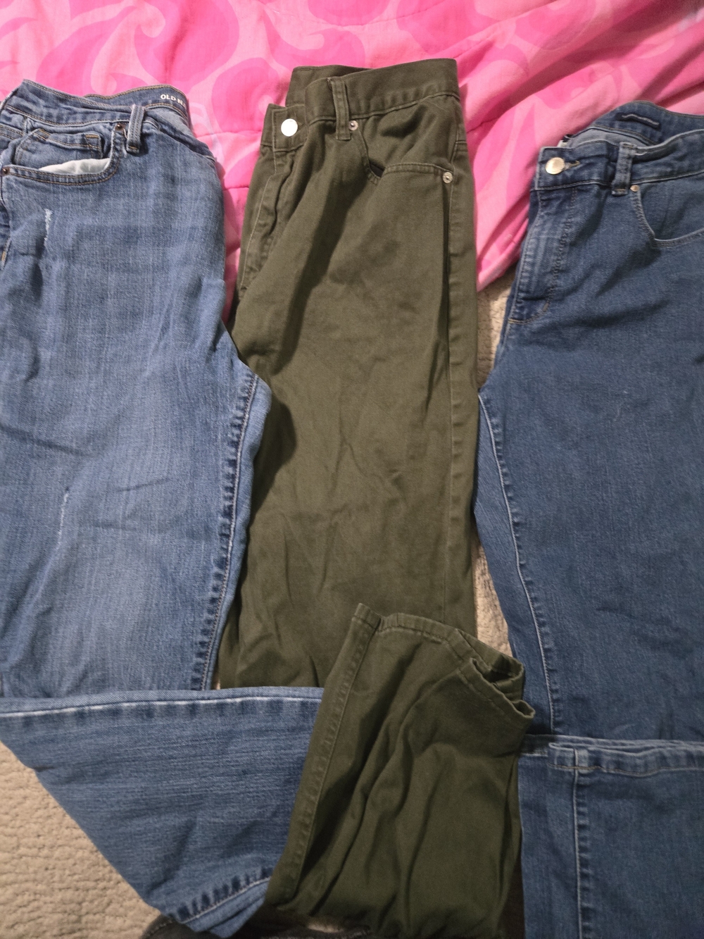 Old Navy Women's Skinny Jeans Trio - Olive Green and Blue Denim